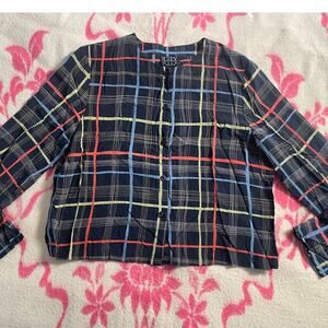 Vtg. City Silk Petite 100% silk multi stripe long sleeve blouse  SZ Small